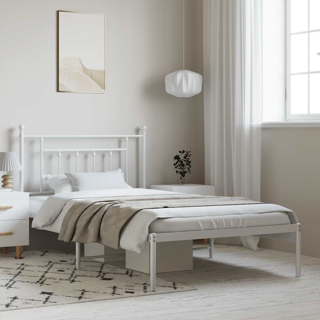 Sängram med huvudgavel metall vit 100x200 cm