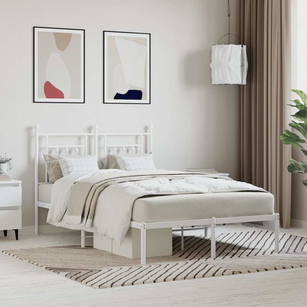 Sängram med huvudgavel metall vit 120x200 cm