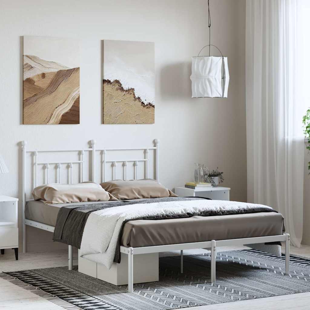 Sängram med huvudgavel metall vit 150x200 cm