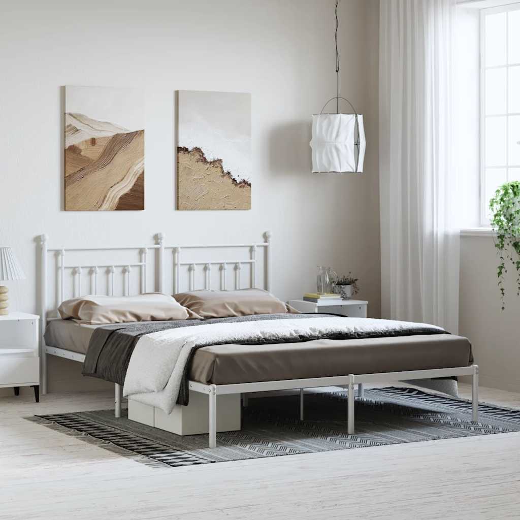 Sängram med huvudgavel metall vit 183x213 cm