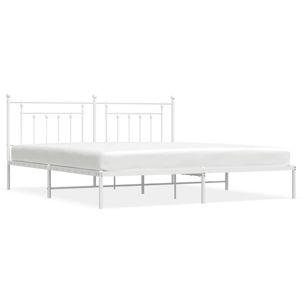 Sängram med huvudgavel metall vit 193x203 cm