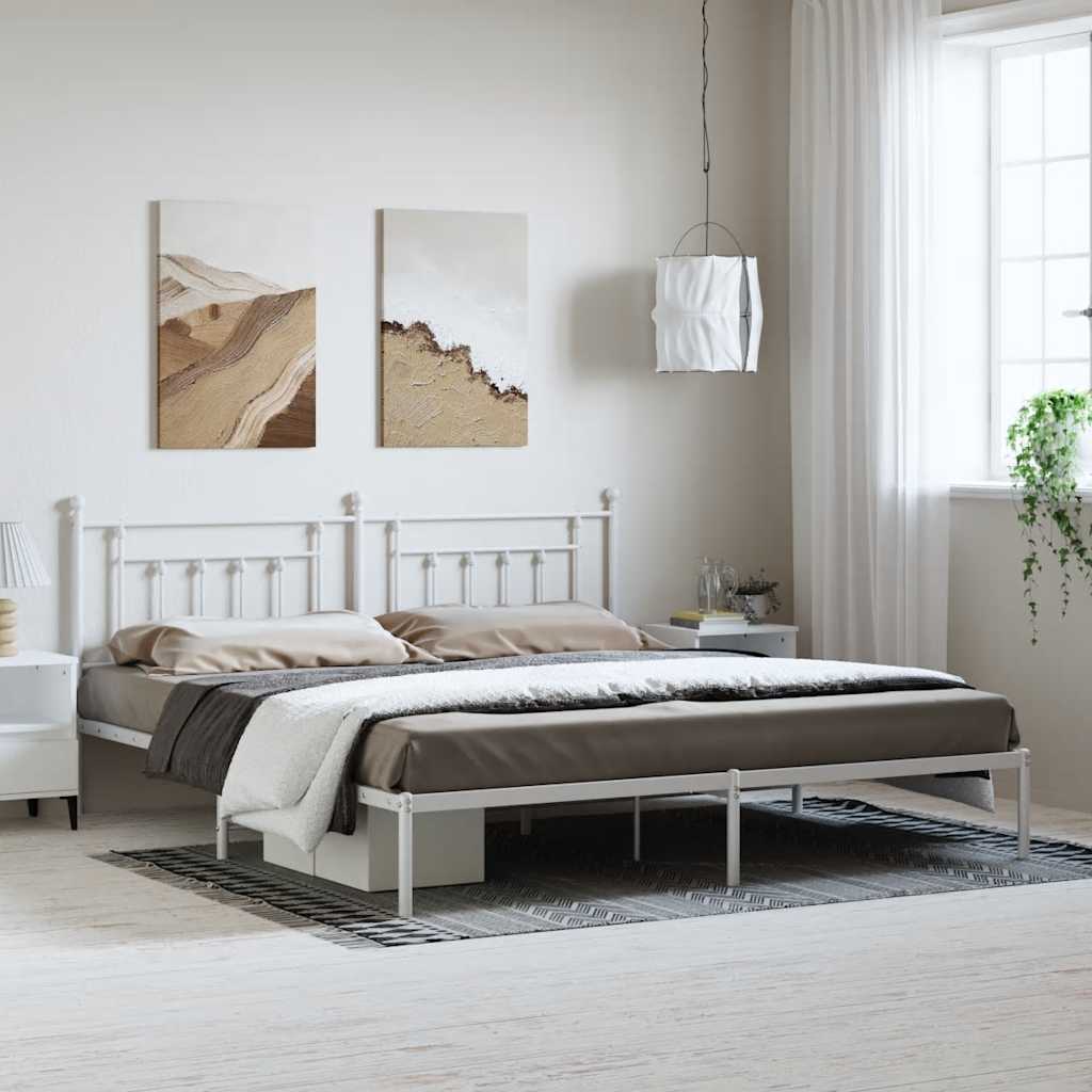 Sängram med huvudgavel metall vit 193x203 cm