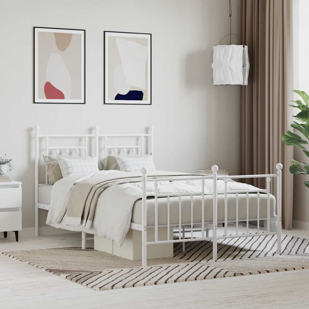 Sängram med huvudgavel och fotgavel vit metall 120x190 cm