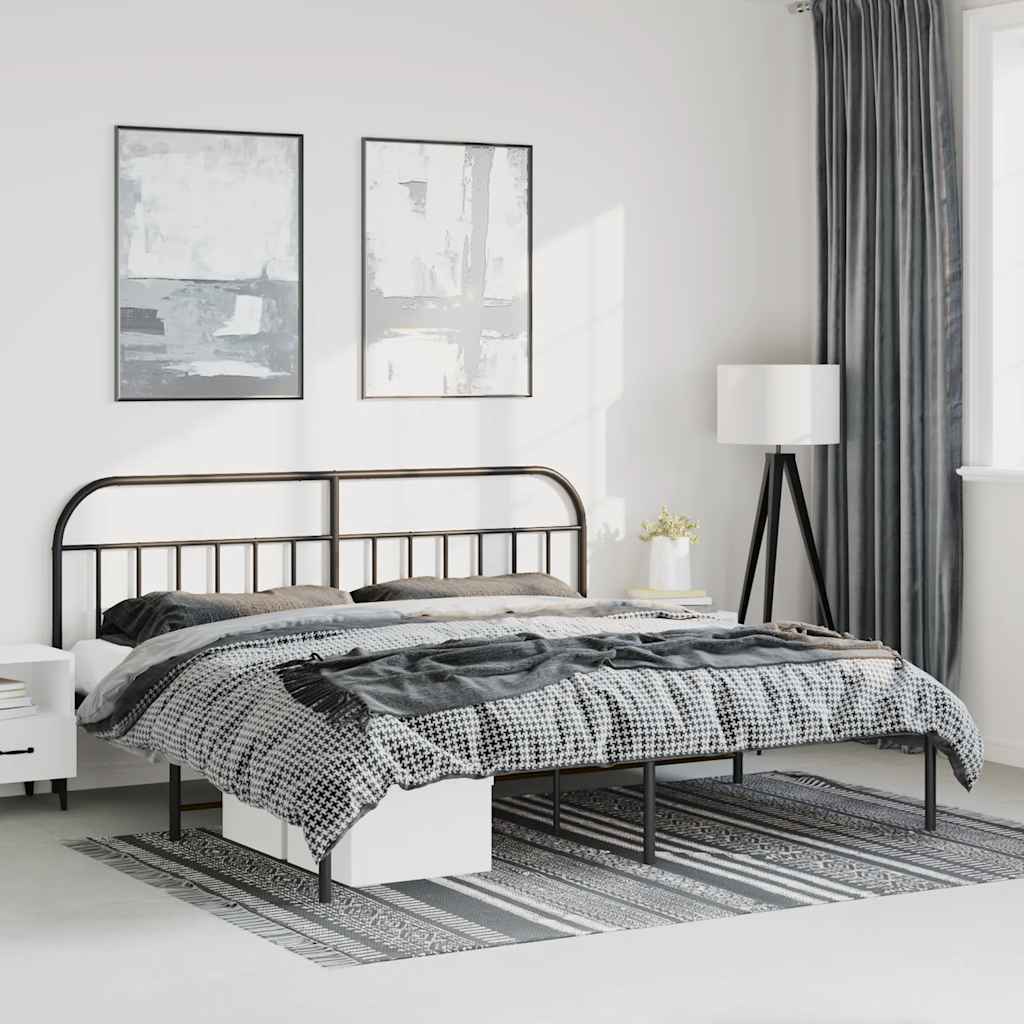 Sängram med huvudgavel metall svart 183x213 cm