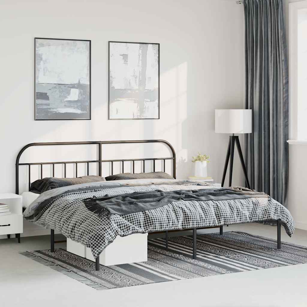 Sängram med huvudgavel metall svart 193x203 cm