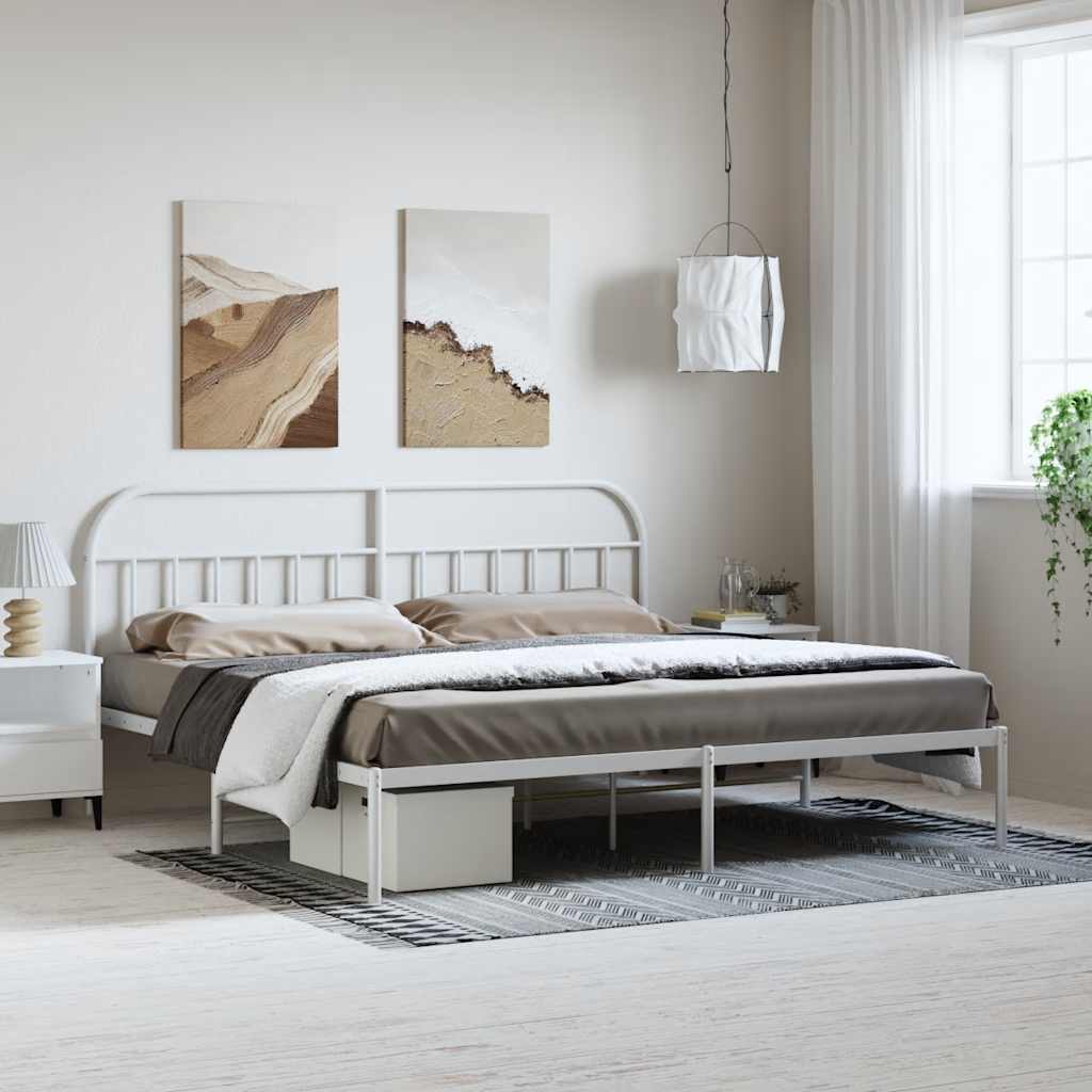 Sängram med huvudgavel metall vit 193x203 cm