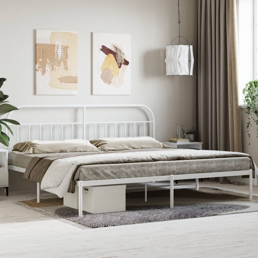 Sängram med huvudgavel metall vit 200x200 cm