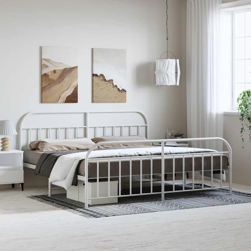 Sängram med huvudgavel och fotgavel vit metall 193x203 cm