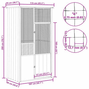 Fågelbur grå 115x78x200 cm galvaniserat stål