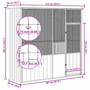 Fågelbur antracit 215x78x200 cm galvaniserat stål