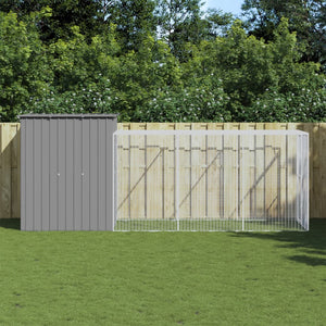 Hönshus med gård ljusgrå 165x455x181 cm galvaniserat stål