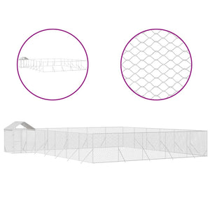 Hundgård med tak silver 12x12x2,5 m galvaniserat stål