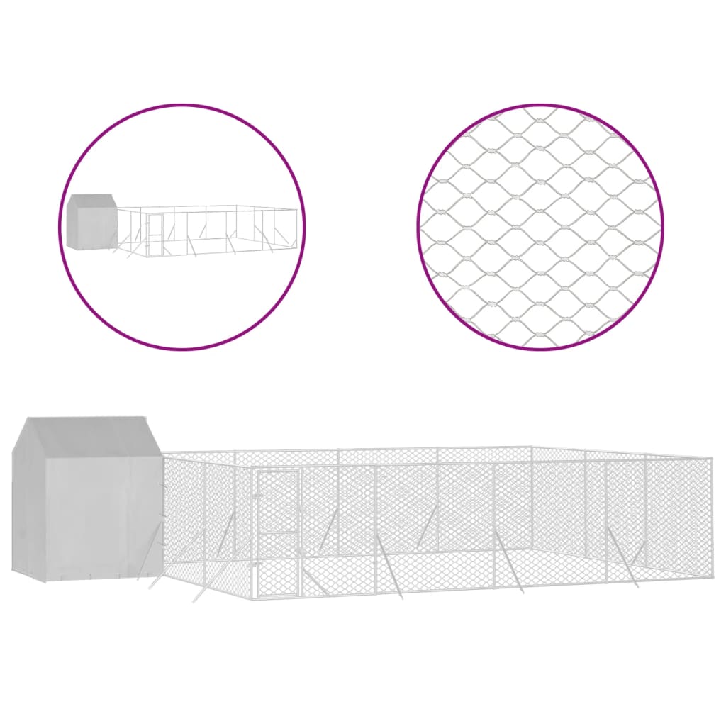 Hundgård med tak silver 10x6x2,5 m galvaniserat stål