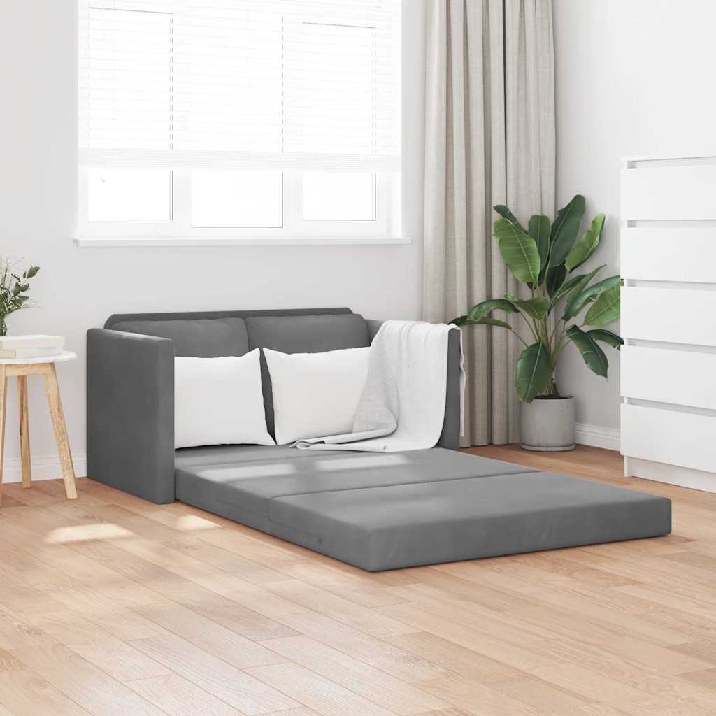 Golvbäddsoffa 2-i-1 mörkgrå 122x204x55 cm sammet