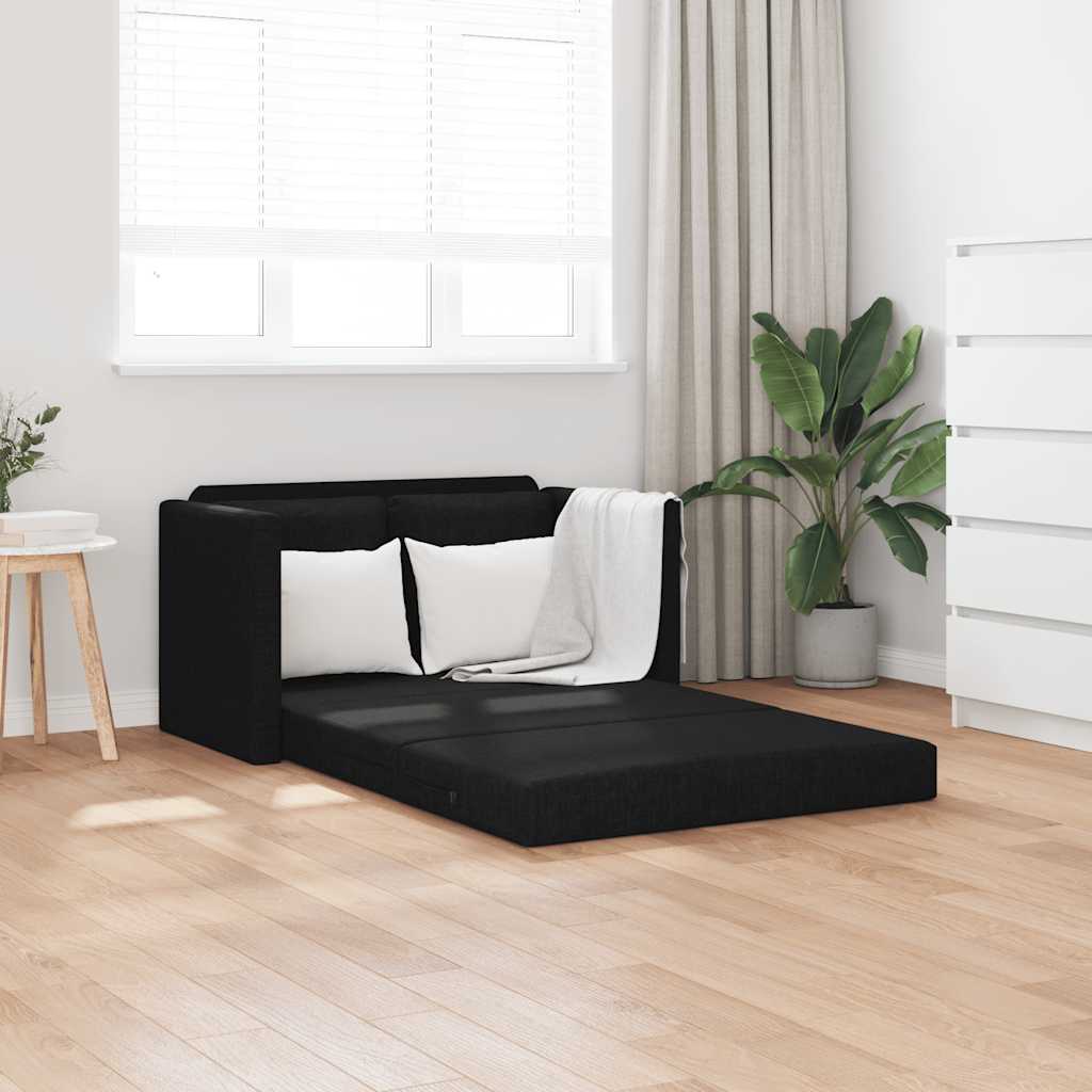 Golvbäddsoffa 2-i-1 svart 112x174x55 cm tyg