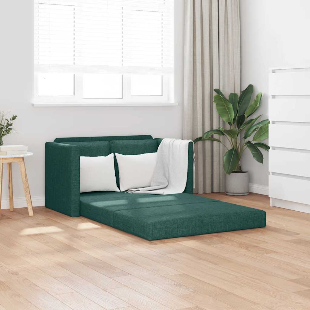 Golvbäddsoffa 2-i-1 mörkgrön 112x174x55 cm tyg