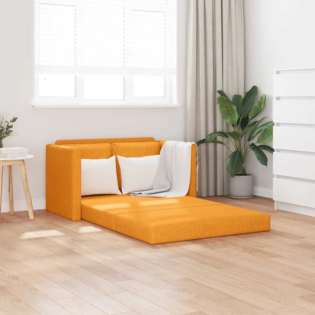 Golvbäddsoffa 2-i-1 mörkgul 112x174x55 cm tyg