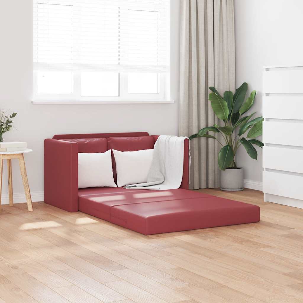 Golvbäddsoffa 2-i-1 vinröd 112x174x55 cm konstläder