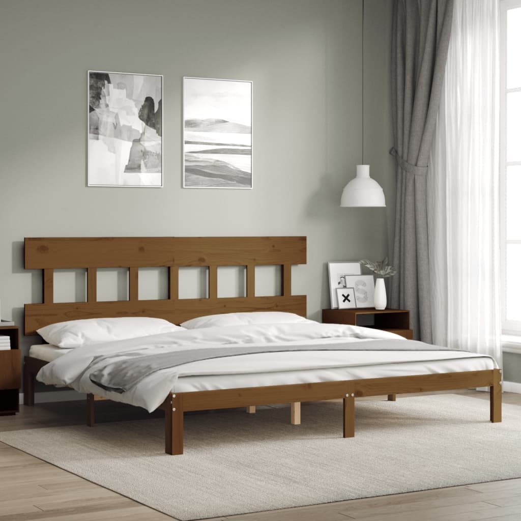 Sängram med huvudgavel honungsbrun 200x200 cm massivt trä