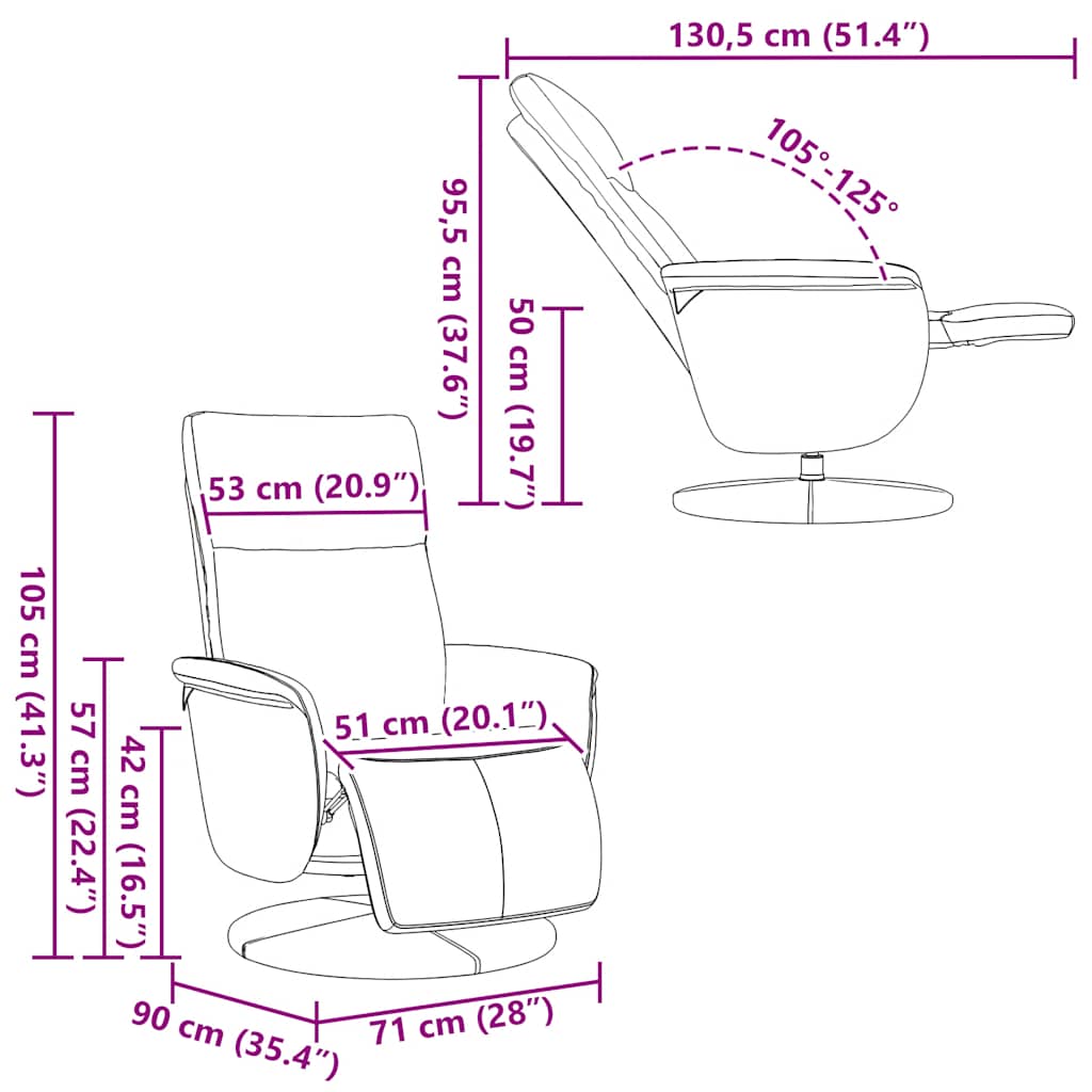 Reclinerfåtölj med fotstöd vit konstläder