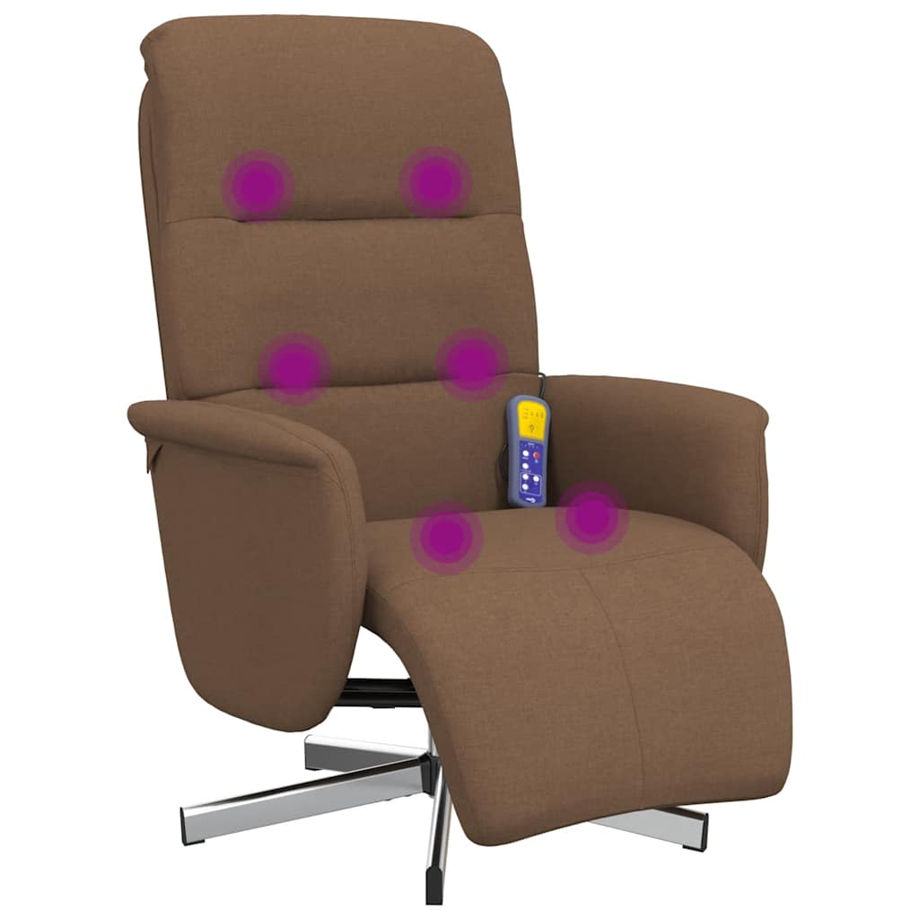 Massagefåtölj med fotstöd brun tyg