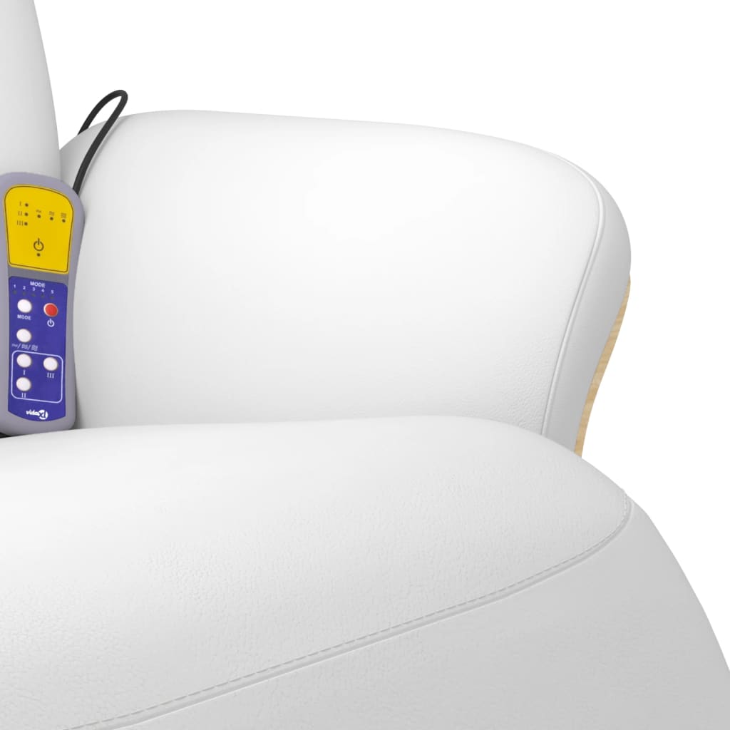 Massagefåtölj med fotstöd vit konstläder