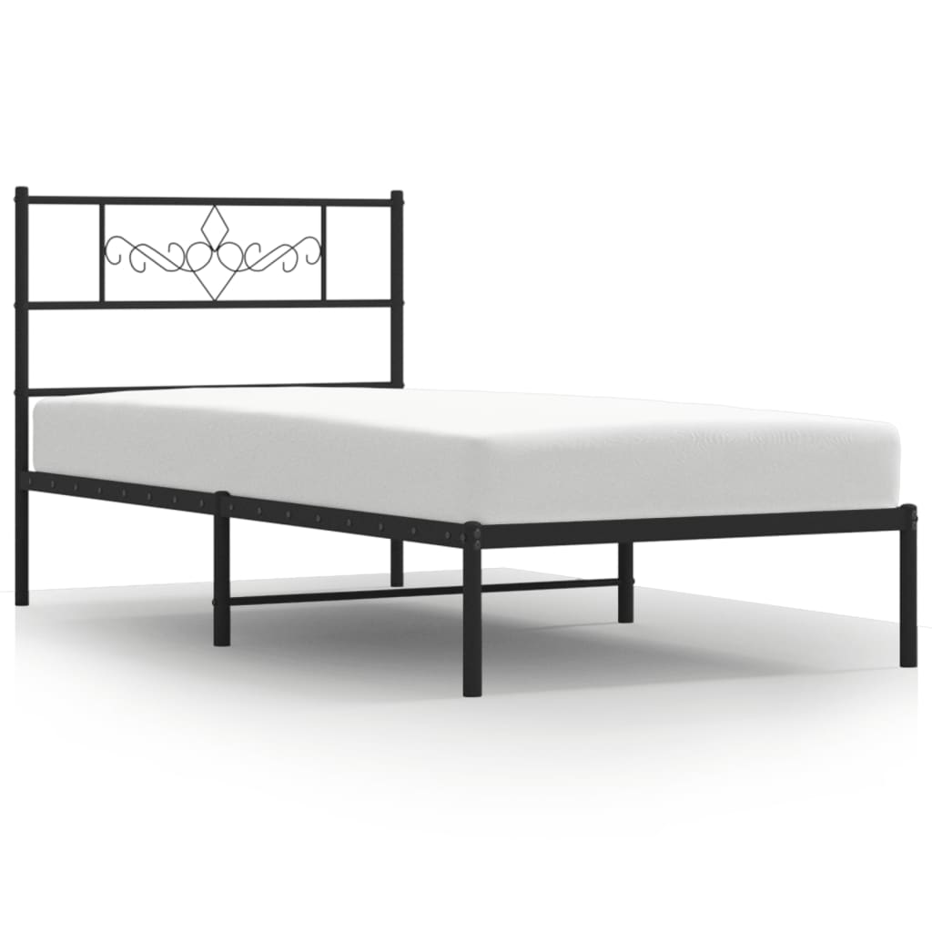 Sängram med huvudgavel metall svart 90x200 cm