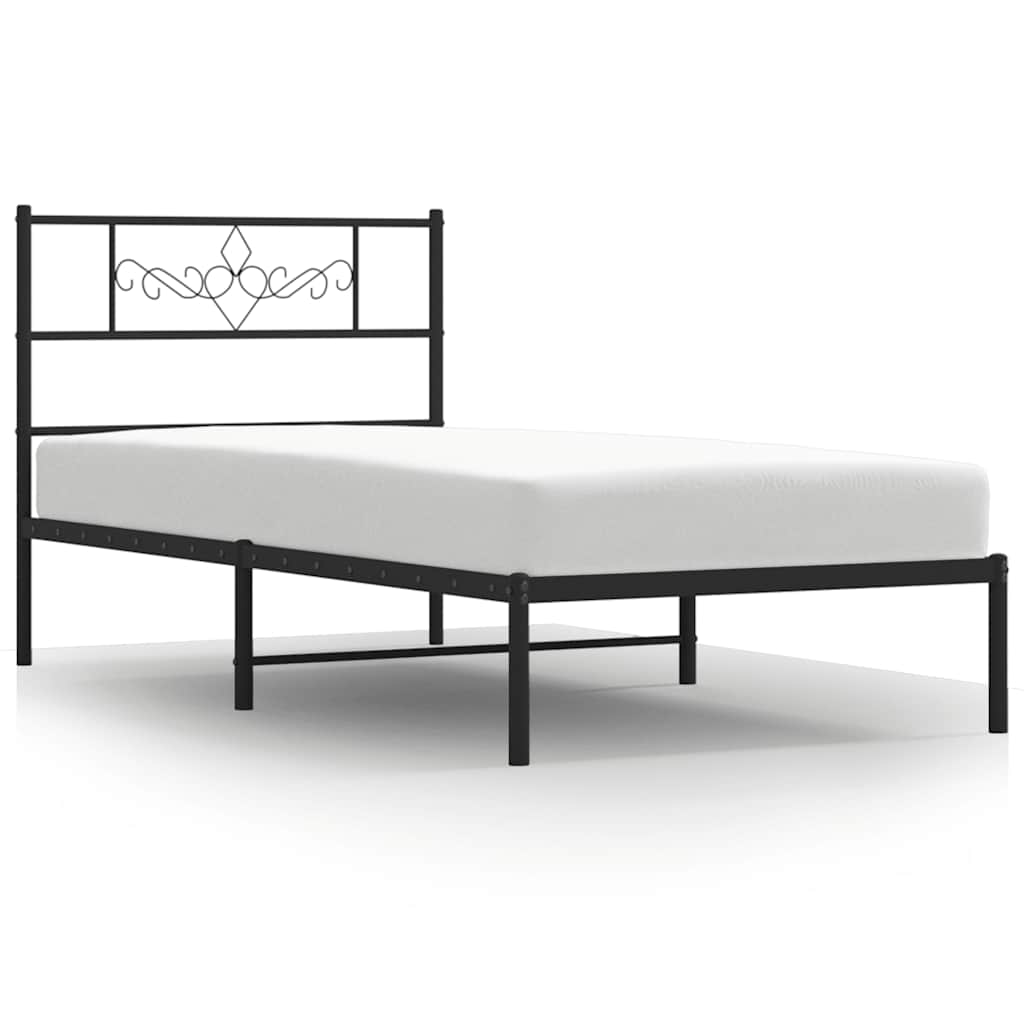 Sängram med huvudgavel metall svart 100x190 cm