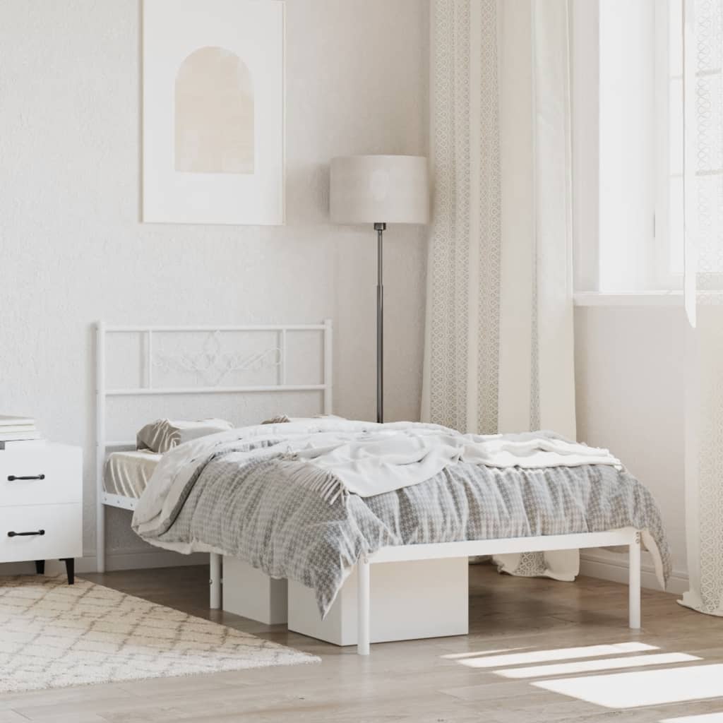 Sängram utan madrass med huvudgavel metall vit 75x190 cm
