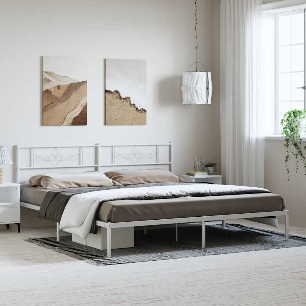 Sängram med huvudgavel metall vit 183x213 cm