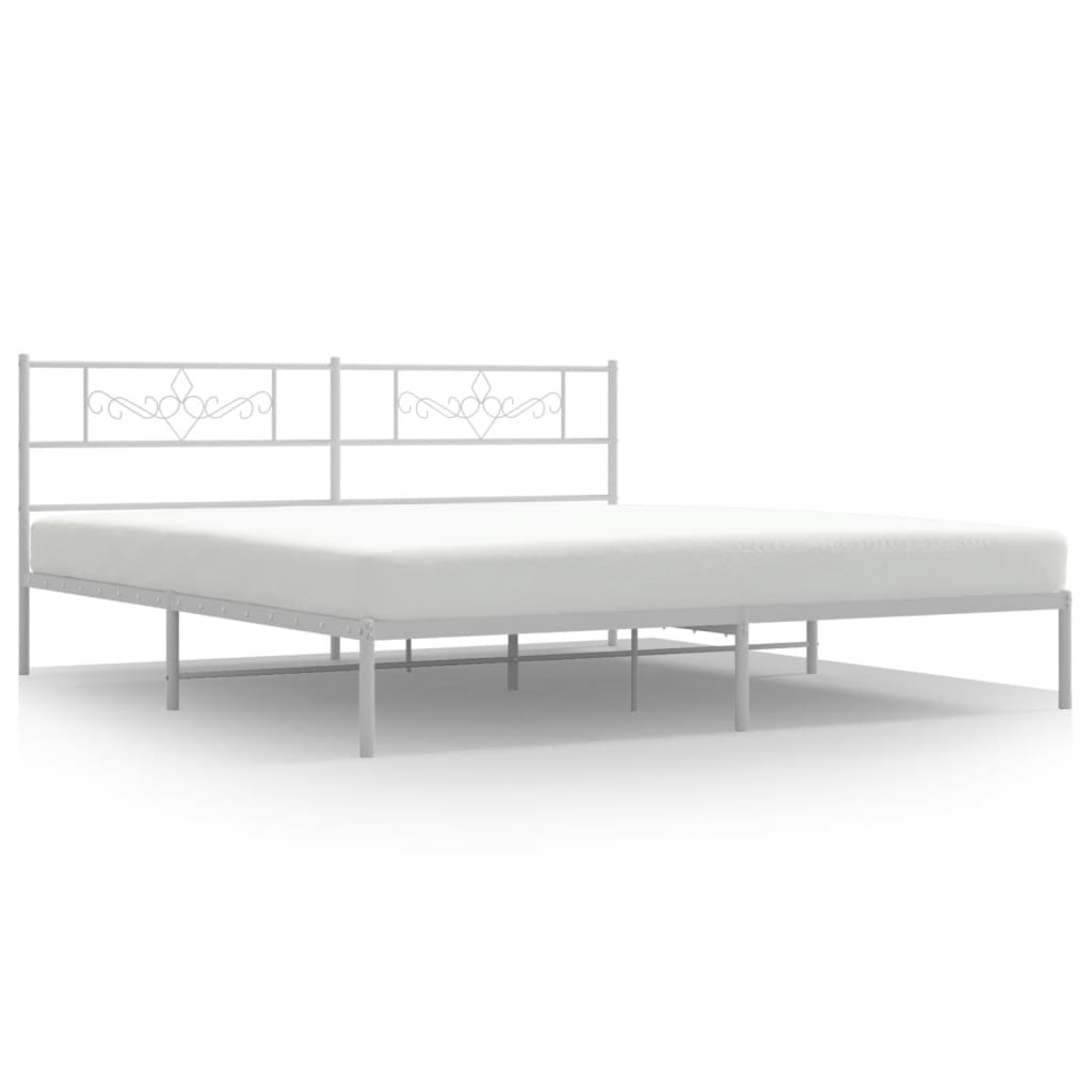 Sängram med huvudgavel metall vit 200x200 cm