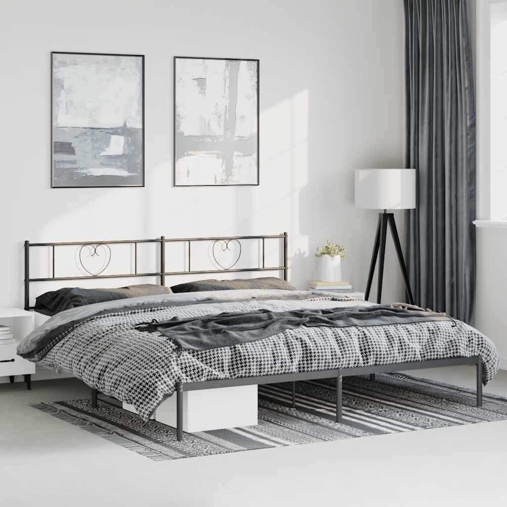 Sängram med huvudgavel metall svart 193x203 cm