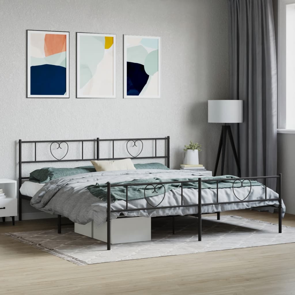 Sängram utan madrass med fotgavel metall svart 180x200 cm