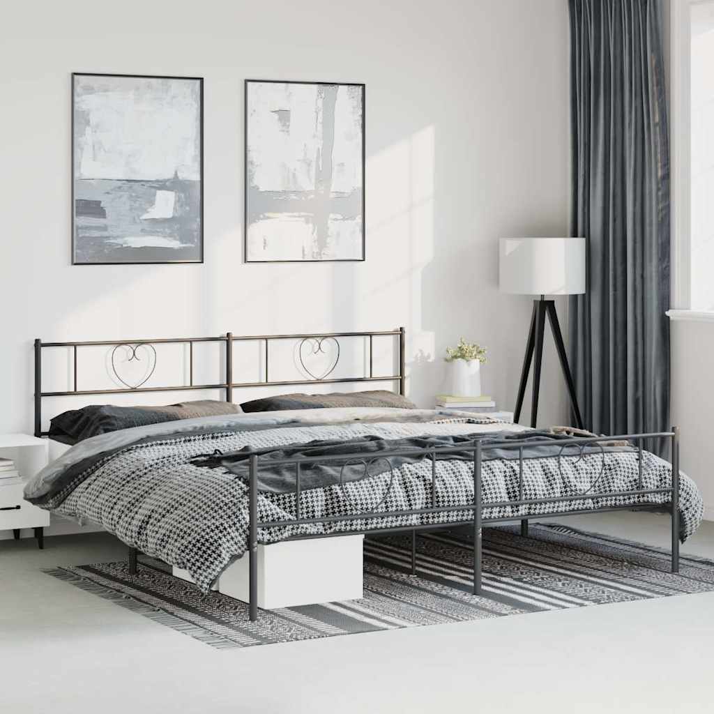 Sängram med huvudgavel och fotgavel svart metall 193x203 cm