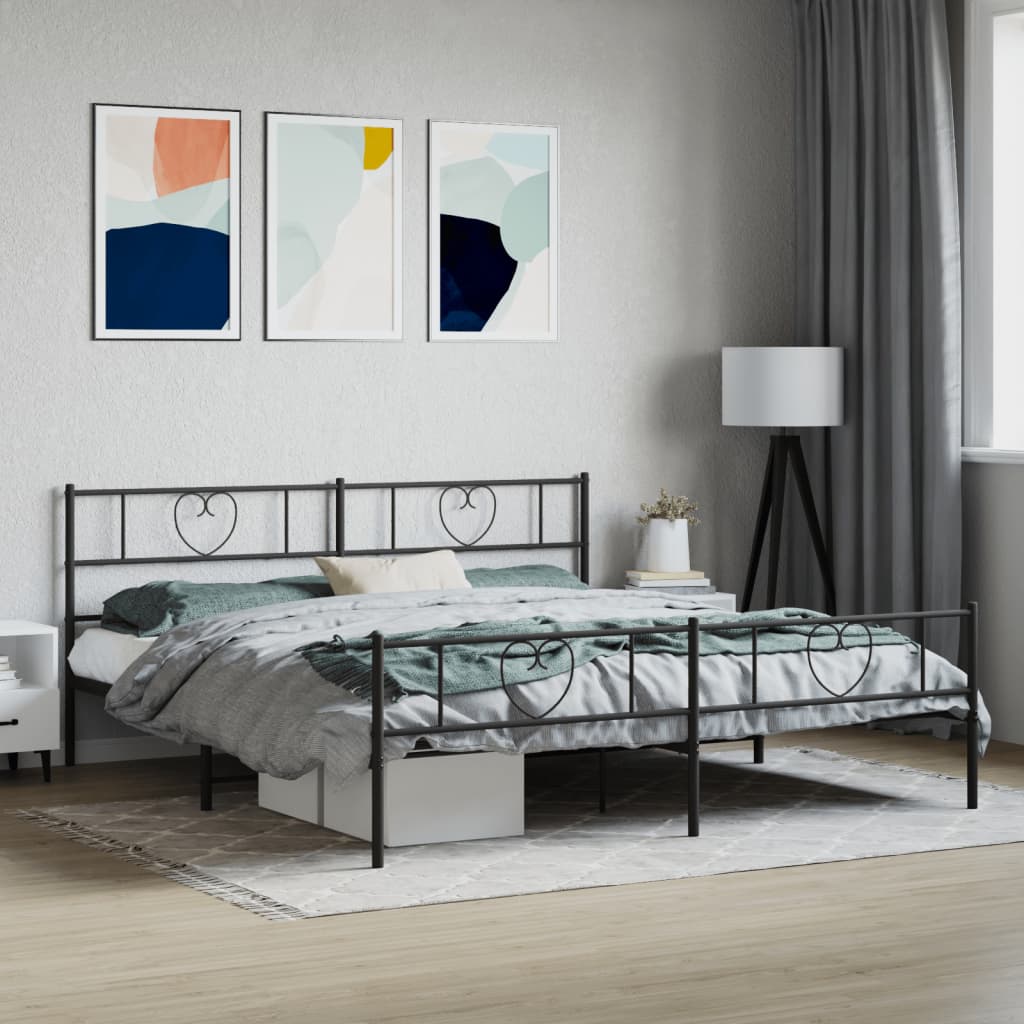 Sängram med huvudgavel och fotgavel svart metall 200x200 cm