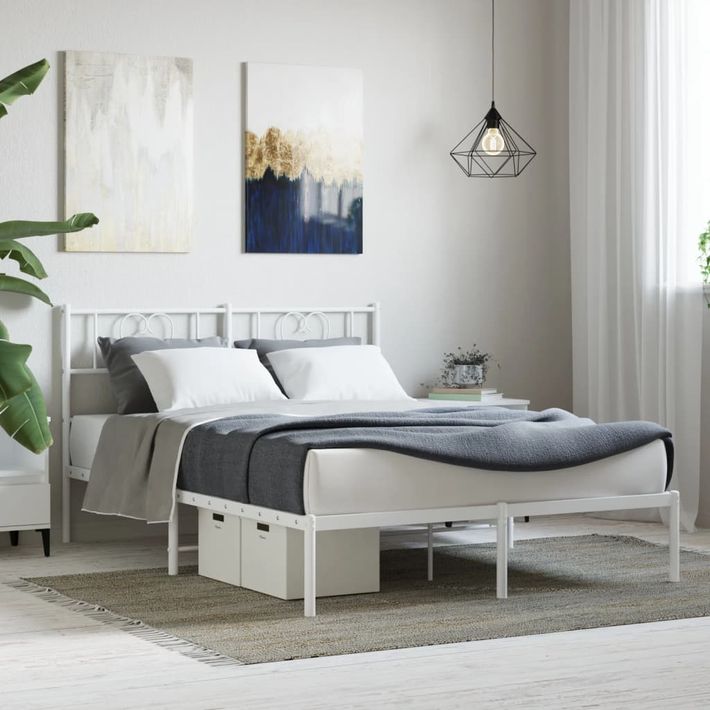Sängram med huvudgavel metall vit 140x190 cm
