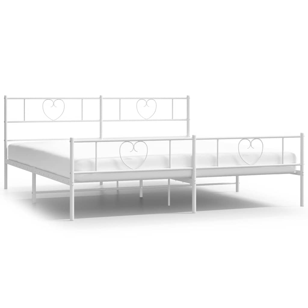 Sängram med huvudgavel och fotgavel vit metall 193x203 cm