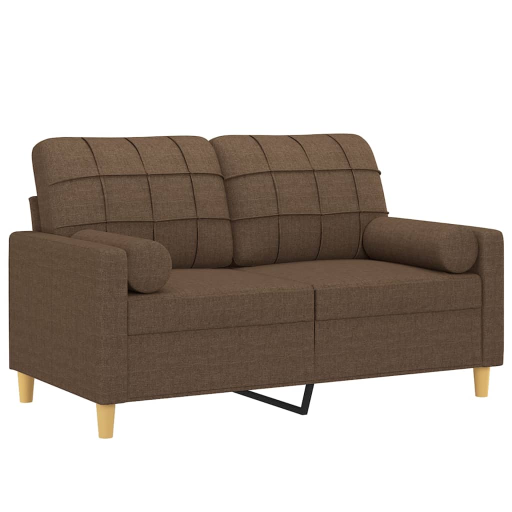 2-sits soffa med prydnadskuddar brun 120 cm tyg