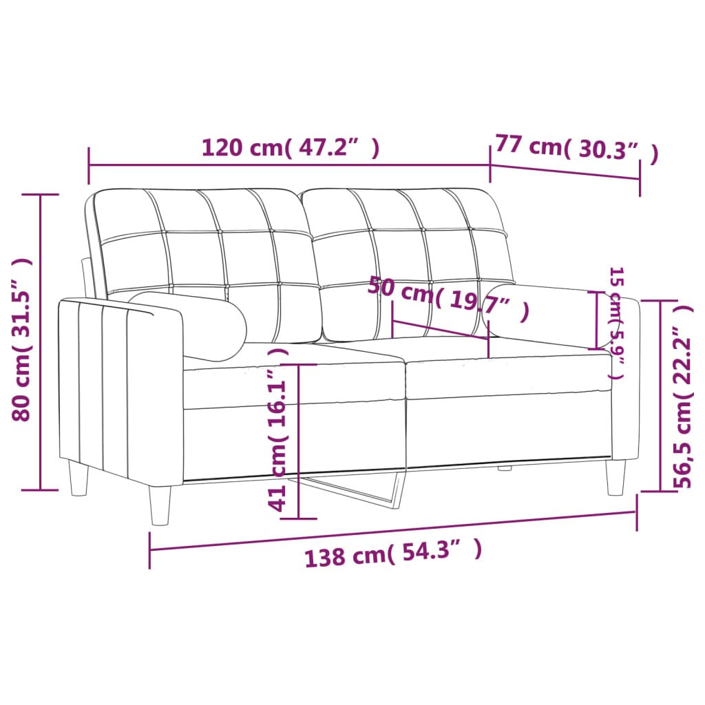 2-sits soffa med prydnadskuddar brun 120 cm tyg