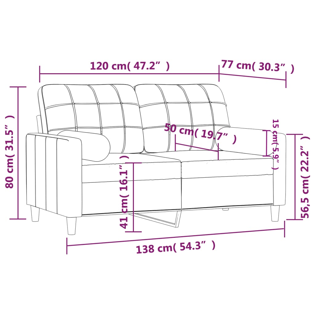 2-sits soffa med prydnadskuddar svart 120 cm tyg