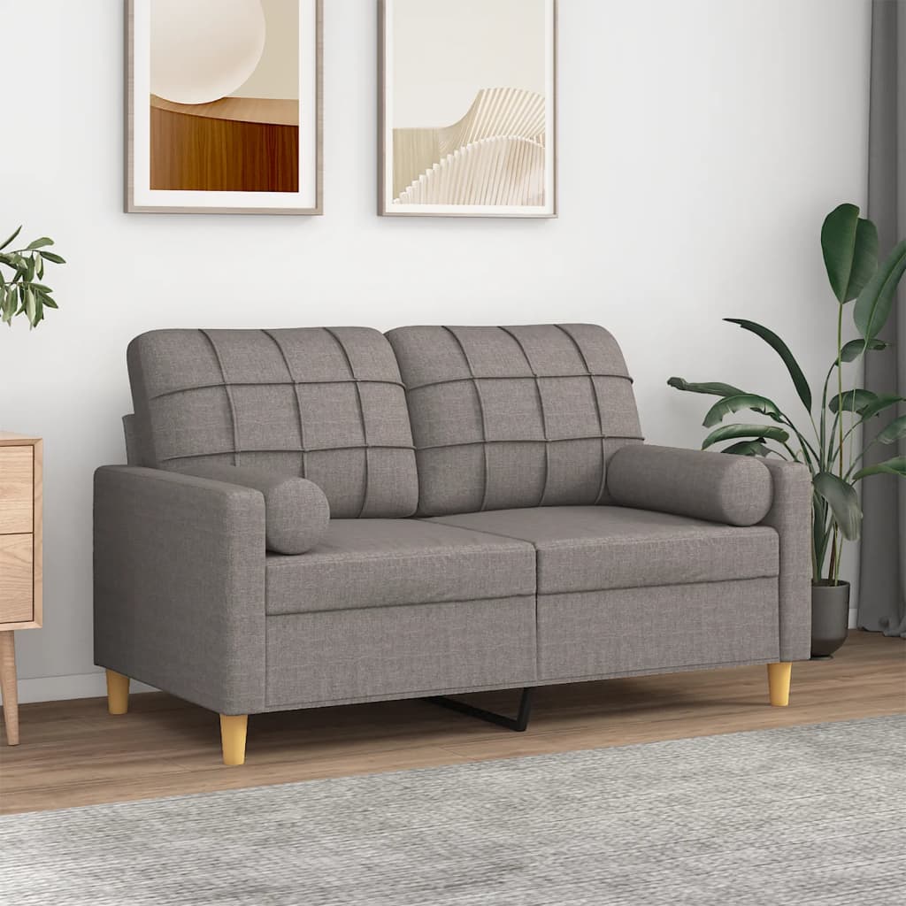 2-sits soffa med prydnadskuddar taupe 120 cm tyg