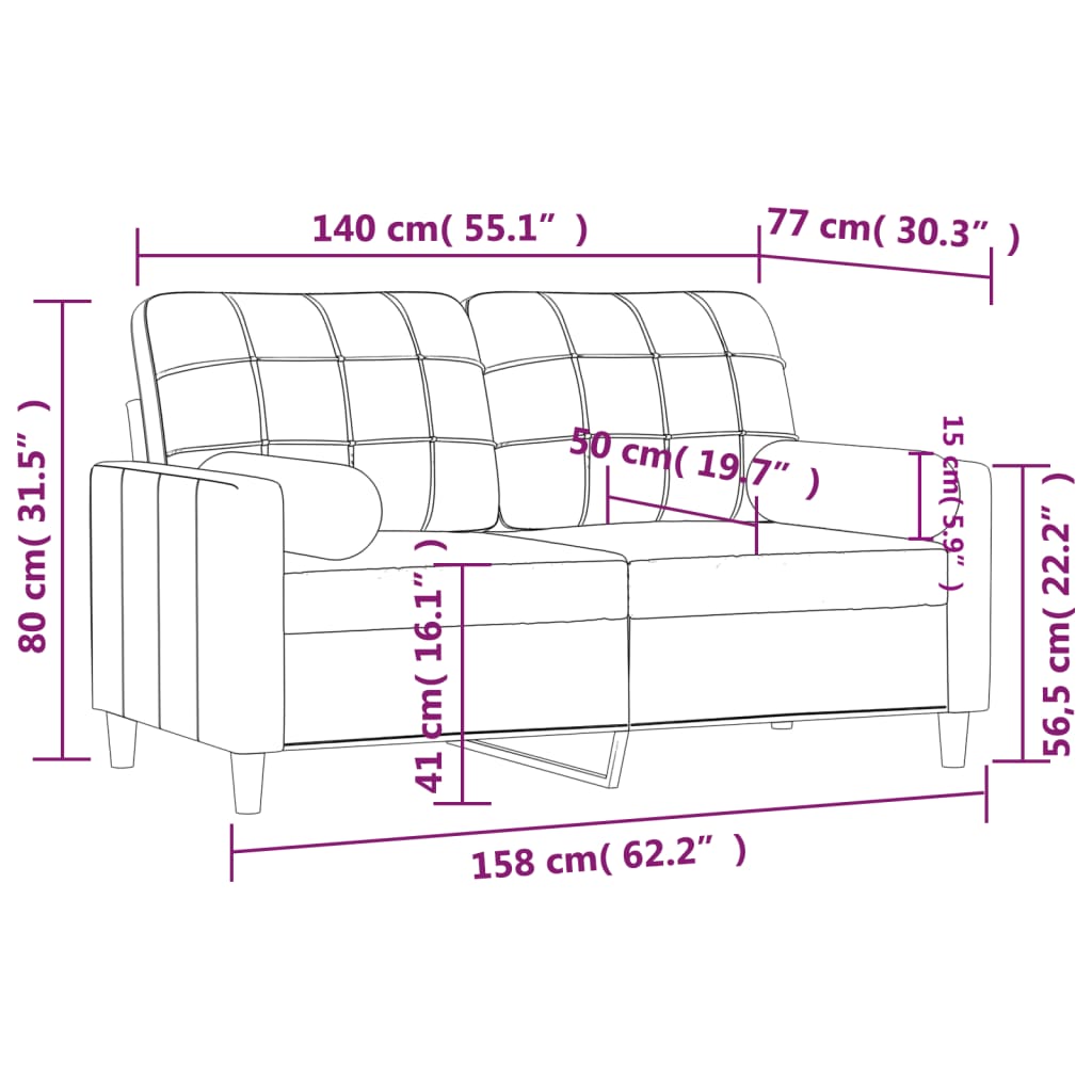 2-sits soffa med prydnadskuddar brun 140 cm tyg