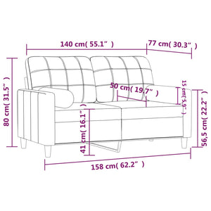 2-sits soffa med prydnadskuddar brun 140 cm tyg