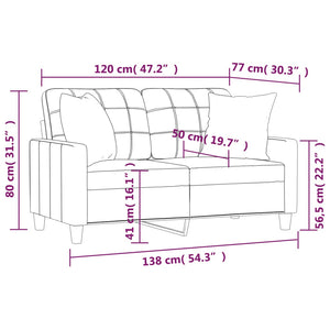 2-sits soffa med prydnadskuddar gräddvit 120 cm konstläder