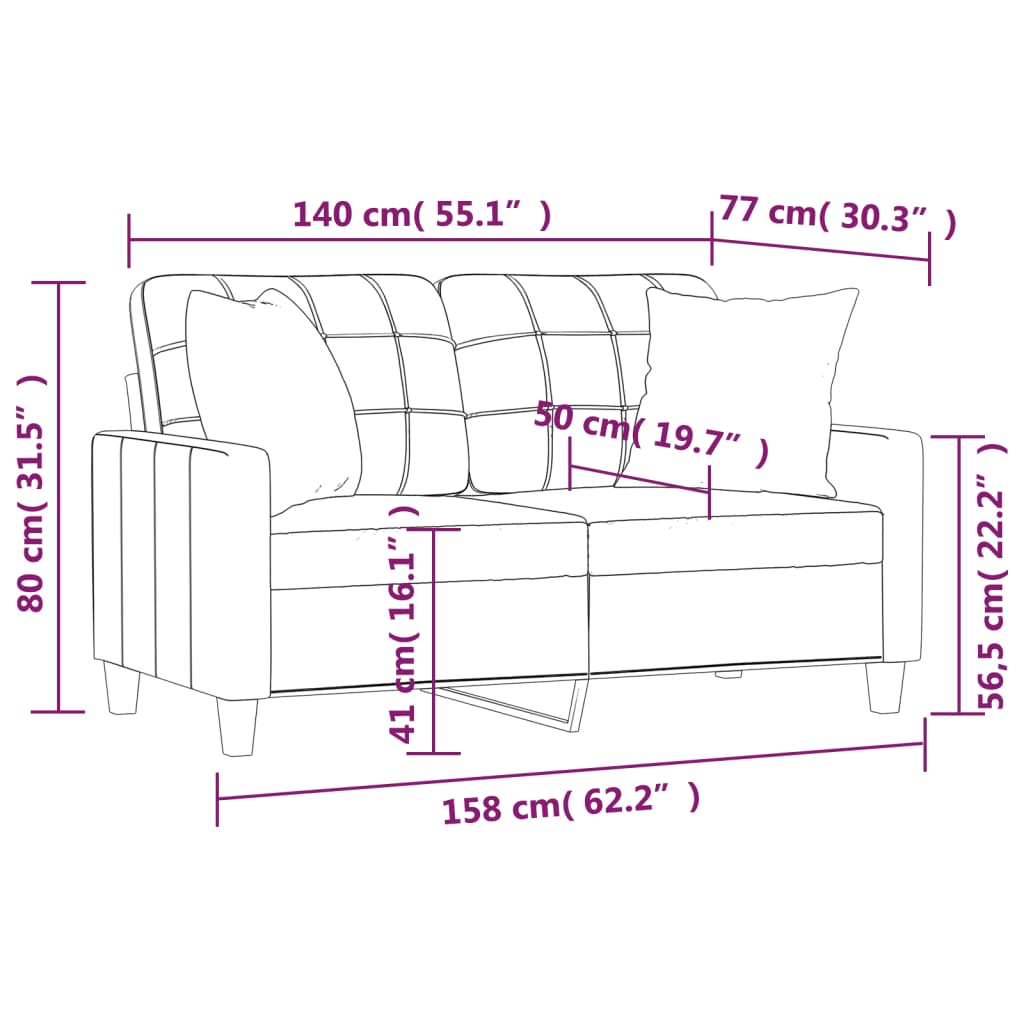 2-sits soffa med prydnadskuddar cappuccino 140 cm konstläder
