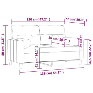 2-sits soffa med prydnadskuddar ljusgul 120 cm tyg