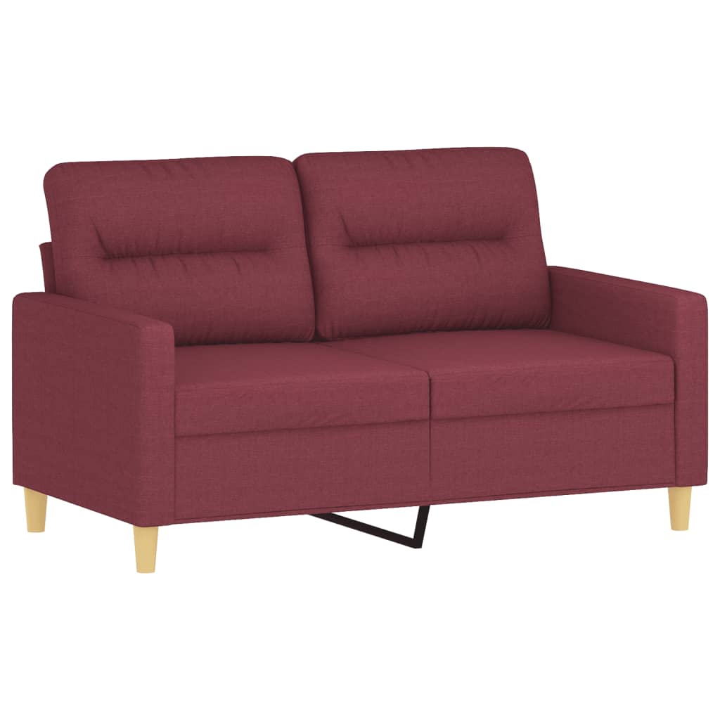2-sits soffa med prydnadskuddar vinröd 120 cm tyg