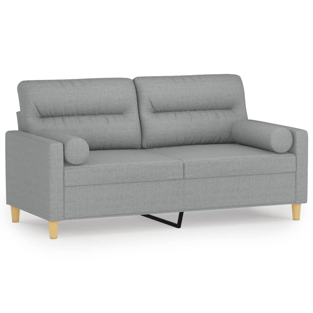 2-sits soffa med prydnadskuddar ljusgrå 140 cm tyg