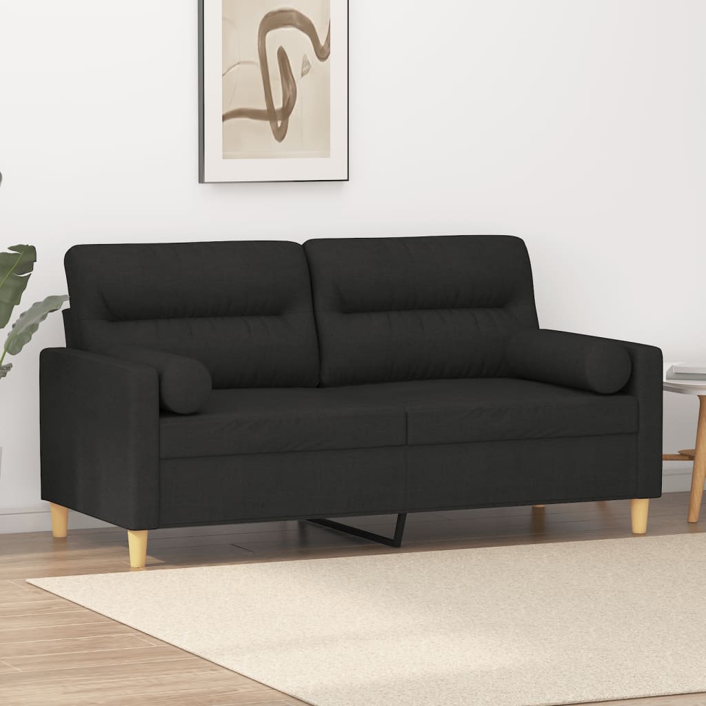 2-sits soffa med prydnadskuddar svart 140 cm tyg