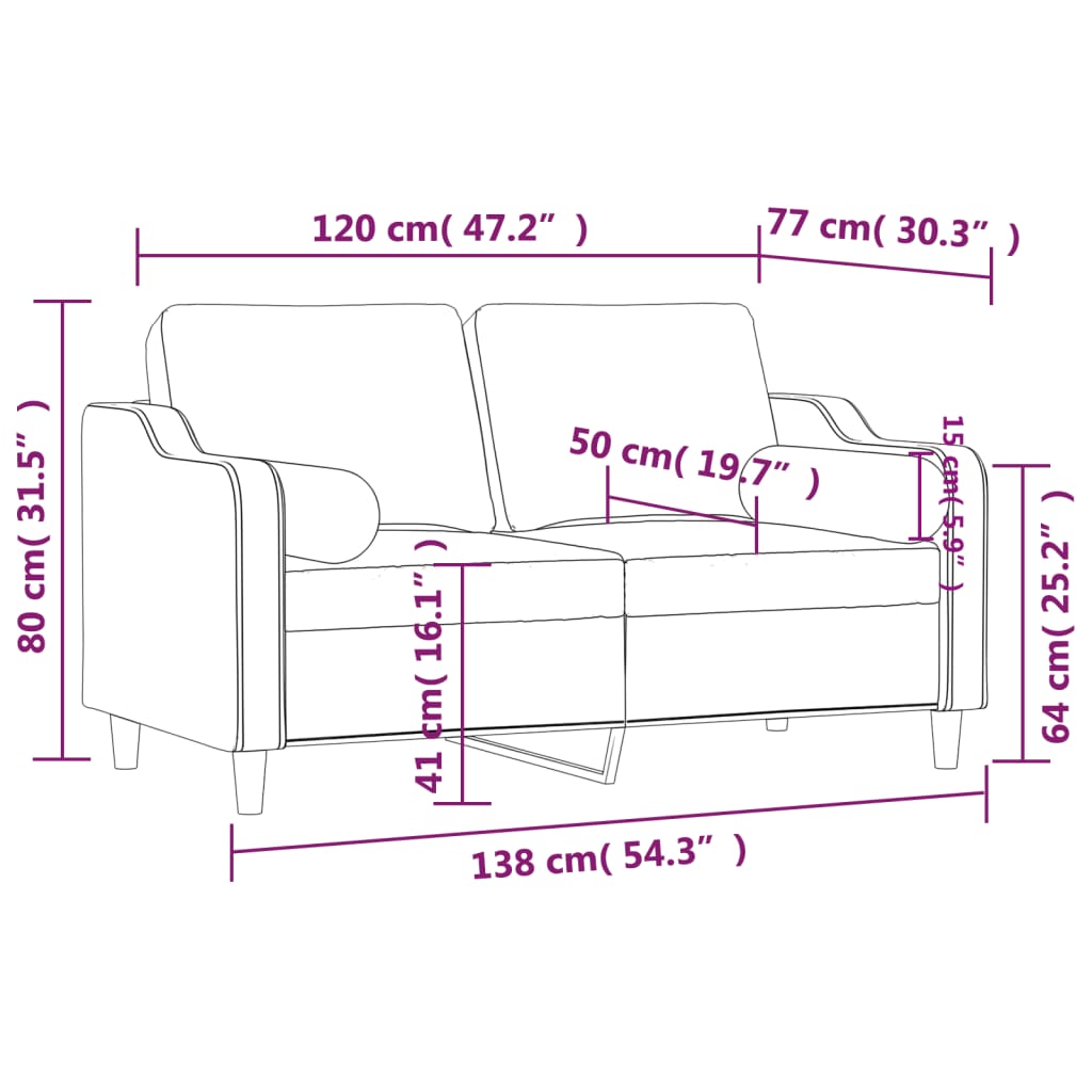 2-sits soffa med prydnadskuddar brun 120 cm tyg